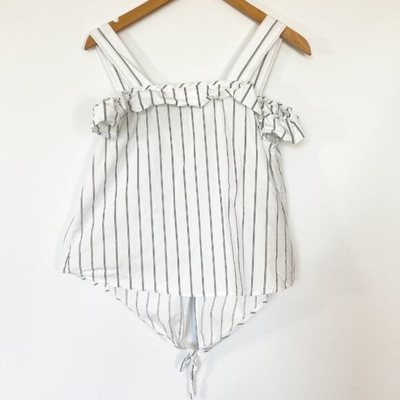 Mango White Black Striped Ruffled Cami Top Tank Blouse - Picture 5 of 11